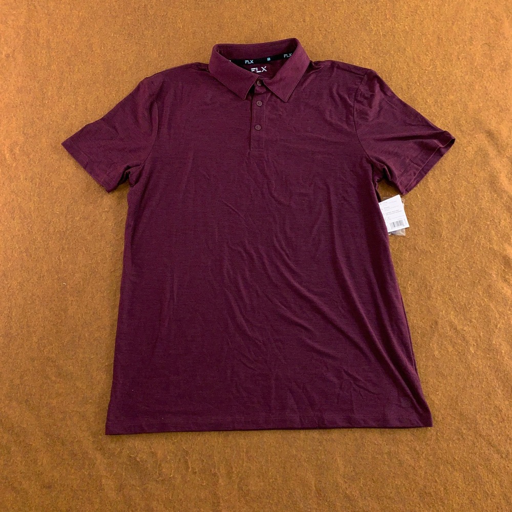 FLX Mens M Magma Purple Luxury Soft Wicking Stretch Short Sleeve Polo Shirt NWT